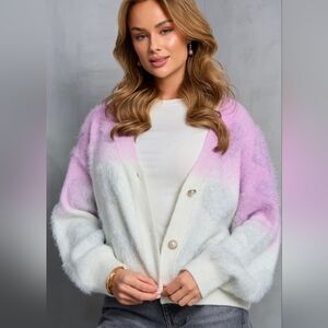 SAACHI Soft Heart lilac Ombre Sparkle Botton Up Cardigan Size OS NWT$220